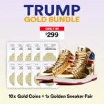 Trump High Top Sneakers + 10 x 2025 Gold Trump Coins - Golden 47 President Bundle